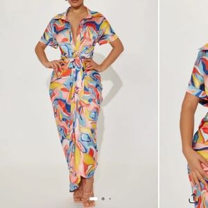 Fashion Nova Multicolor Abstract Maxi Dress